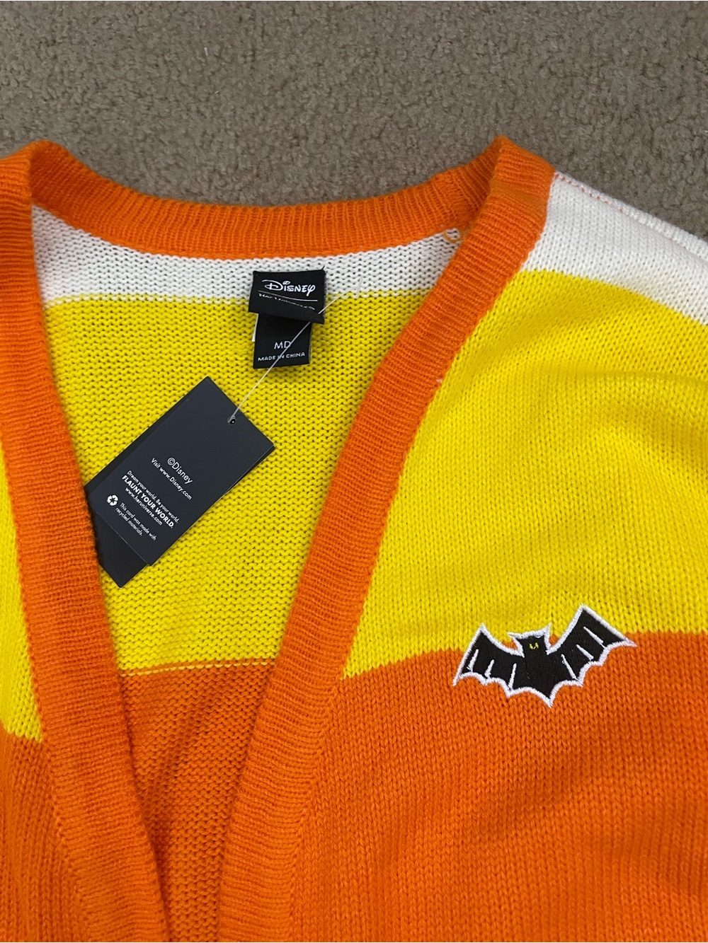 Disney candy corn Halloween women’s orange, Yellow & White Striped Cardigan - Picture 4 of 6